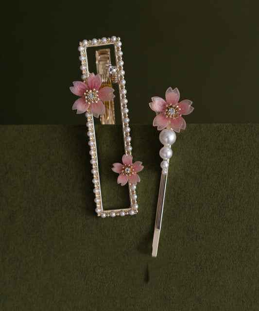Ensemble de deux épingles à cheveux florales en alliage de zircon et résine de style chinois - Urbann-Vibe