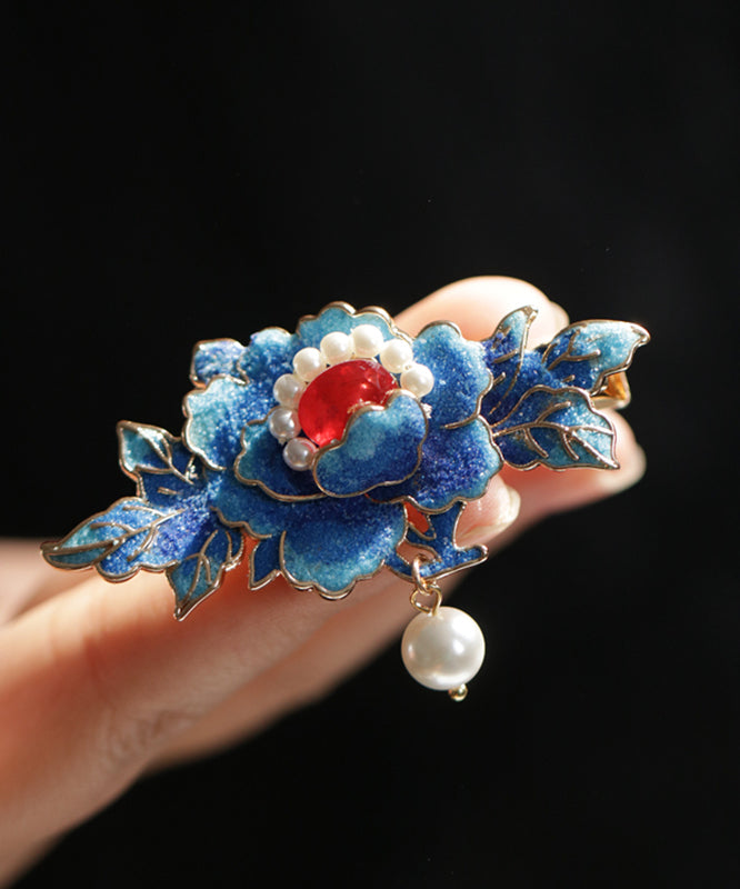 Épingle à cheveux en alliage bleu et émail de style chinois - Urbann-Vibe
