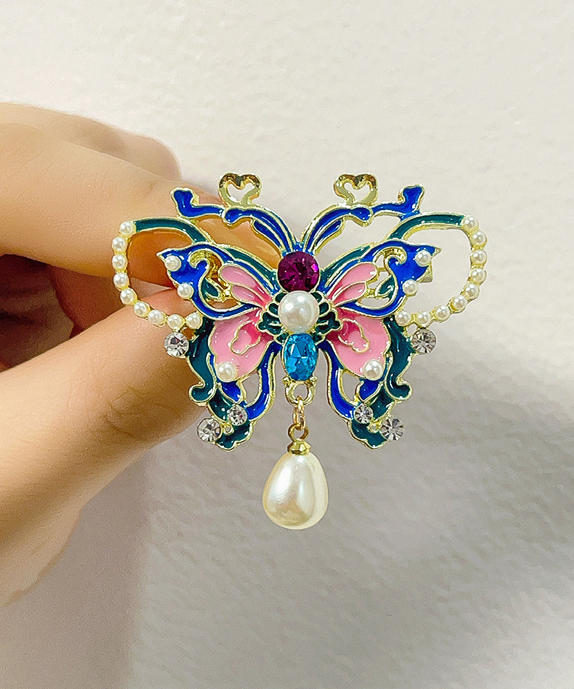 Épingle à cheveux papillon ajourée en alliage de zircon bleu de style chinois - Urbann-Vibe