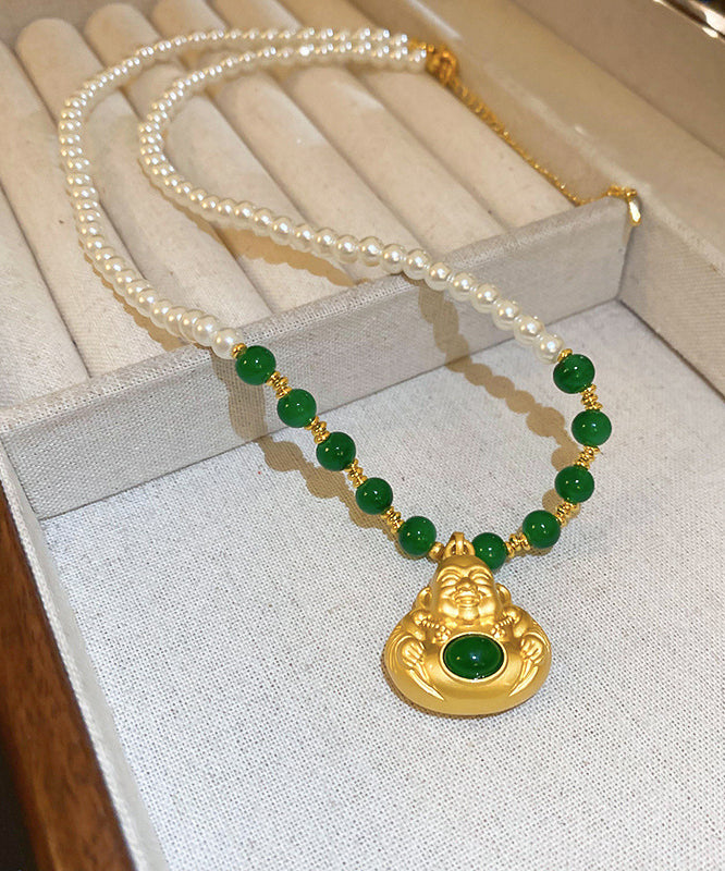 Collier avec pendentif en forme de statue de Bouddha en alliage de cuivre colorblock de style chinois - Urbann-Vibe