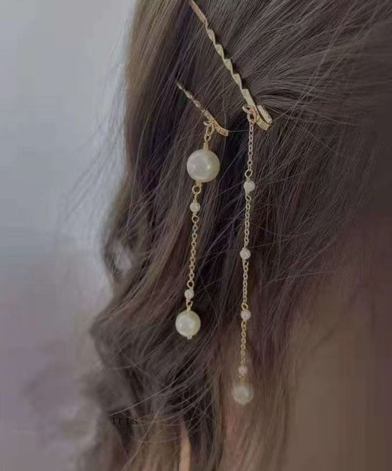 Ensemble de deux épingles à cheveux à pompon en alliage doré de style chinois - Urbann-Vibe