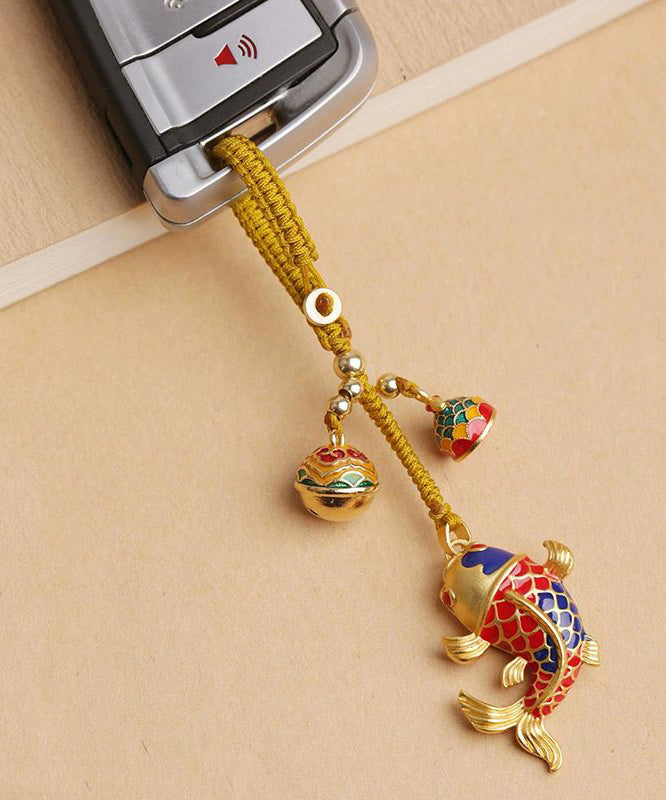 Porte-clés carpe brochée en or antique de style chinois - Urbann-Vibe