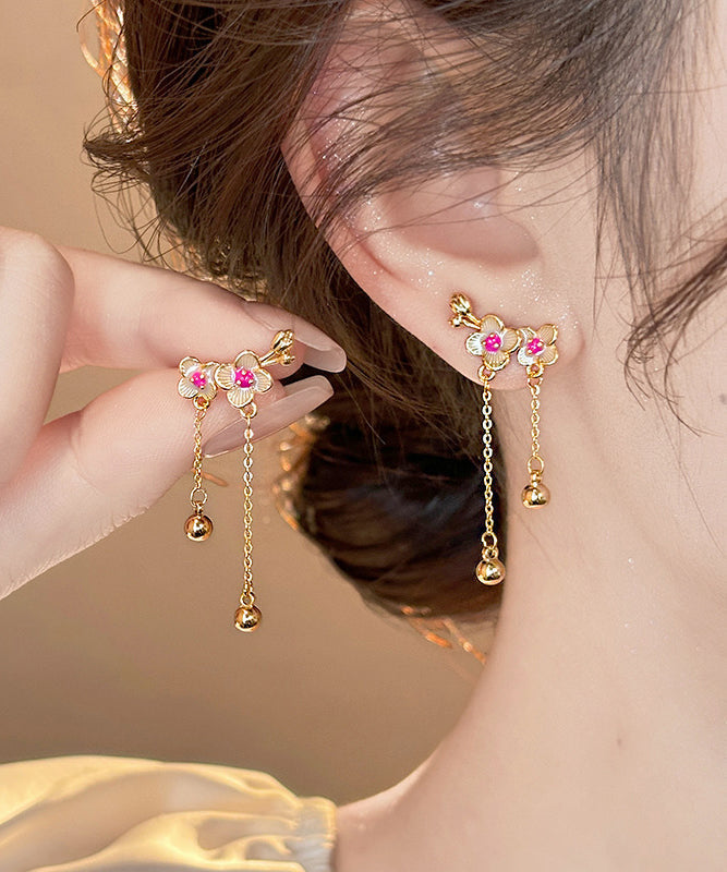 Boucles d'oreilles pendantes à pampilles en alliage de cuivre doré de style chinois en forme de fleur de pêcher - Urbann-Vibe
