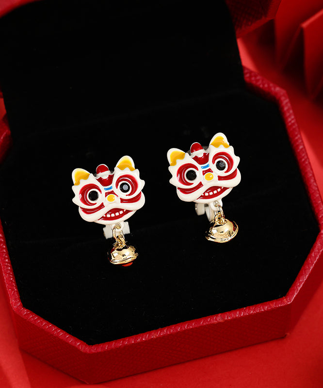 Boucles d'oreilles cloches en émail cuit surdoré de style chinois - Urbann-Vibe