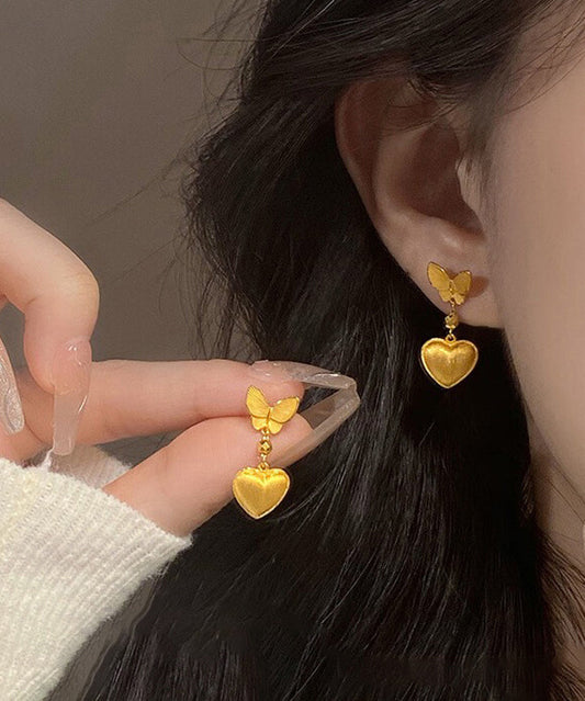 Boucles d'oreilles pendantes papillon en cuivre doré de style chinois - Urbann-Vibe