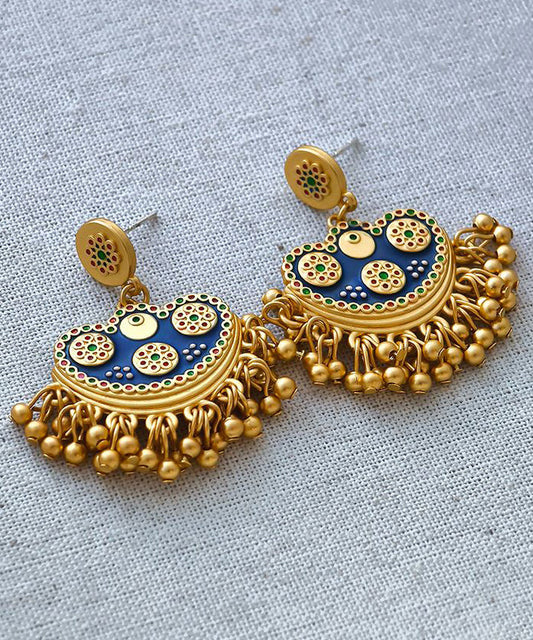 Boucles d'oreilles pendantes en forme de tasse en or antique émaillé de style chinois - Urbann-Vibe