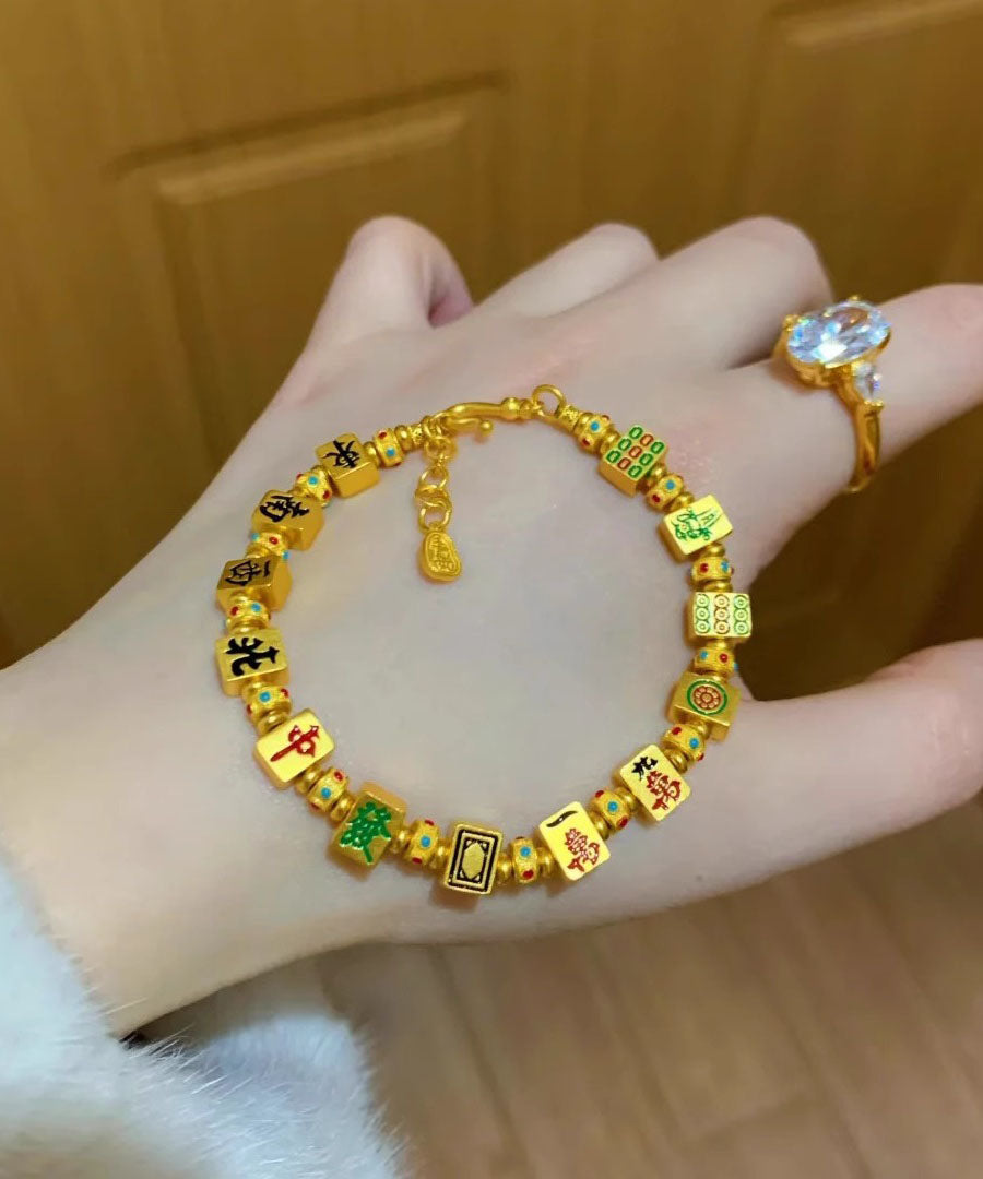 Bracelet à breloques Mahjong en argent sterling doré de style chinois - Urbann-Vibe