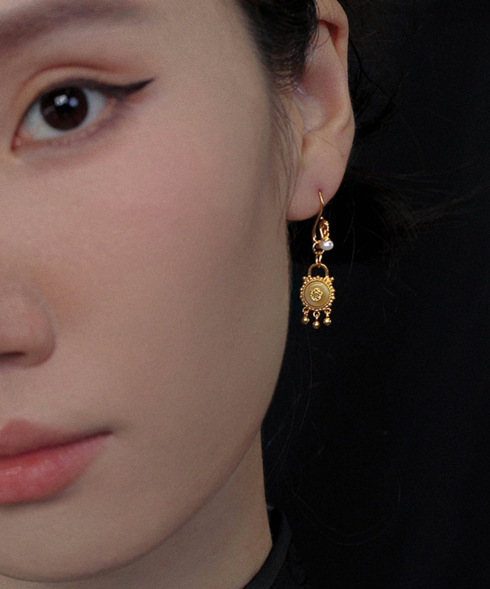 Boucles d'oreilles pendantes en cire d'abeille, perles et argent sterling doré de style chinois - Urbann-Vibe