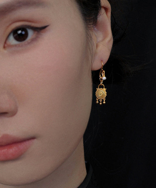 Boucles d'oreilles pendantes en cire d'abeille, perles et argent sterling doré de style chinois - Urbann-Vibe