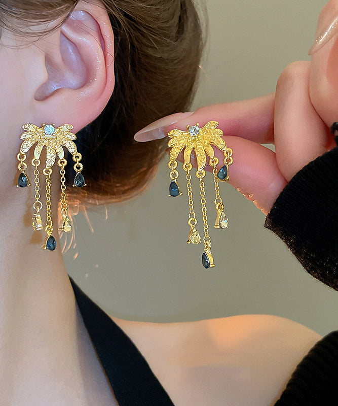 Boucles d'oreilles pendantes à pampilles en forme de goutte d'eau, style chinois, en argent sterling doré et zircons - Urbann-Vibe