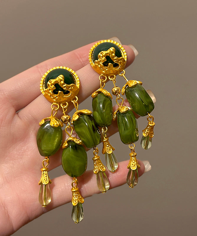 Boucles d'oreilles pendantes à pampilles en alliage de jade vert de style chinois - Urbann-Vibe