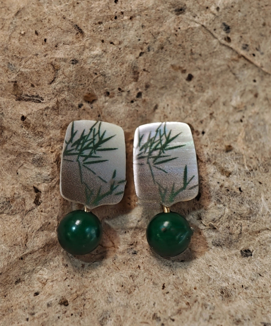 Boucles d'oreilles pendantes en argent sterling vert de style chinois avec agaré surdoré - Urbann-Vibe