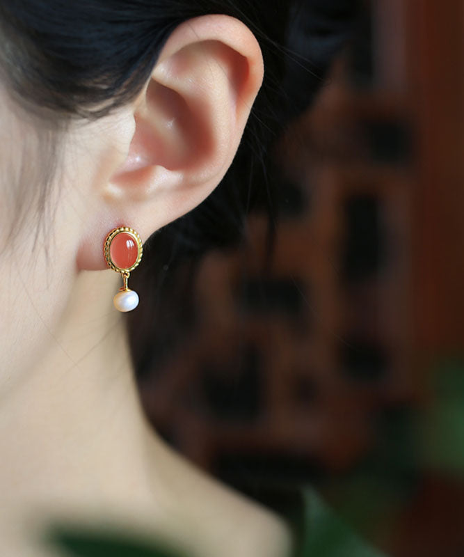 Boucles d'oreilles pendantes en argent sterling multicolore et perles d'agate, style chinois - Urbann-Vibe