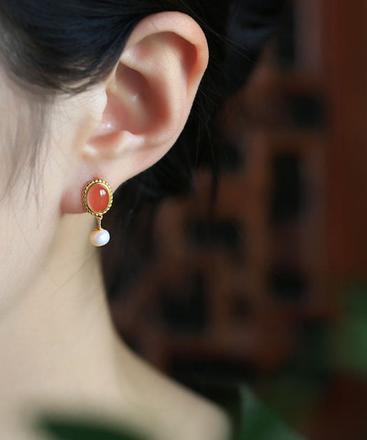 Boucles d'oreilles pendantes en argent sterling multicolore et perles d'agate, style chinois - Urbann-Vibe