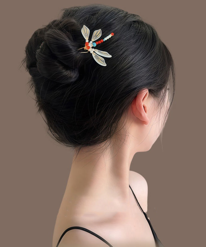 Épingle à cheveux en forme de U en forme de libellule surdorée arc-en-ciel de style chinois - Urbann-Vibe