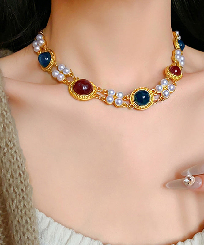 Collier en alliage d'argent sterling arc-en-ciel de style chinois avec perles et résine - Urbann-Vibe