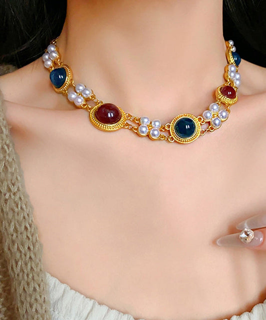 Collier en alliage d'argent sterling arc-en-ciel de style chinois avec perles et résine - Urbann-Vibe