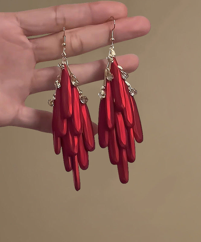 Boucles d'oreilles pendantes à pampilles en alliage rouge de style chinois - Urbann-Vibe