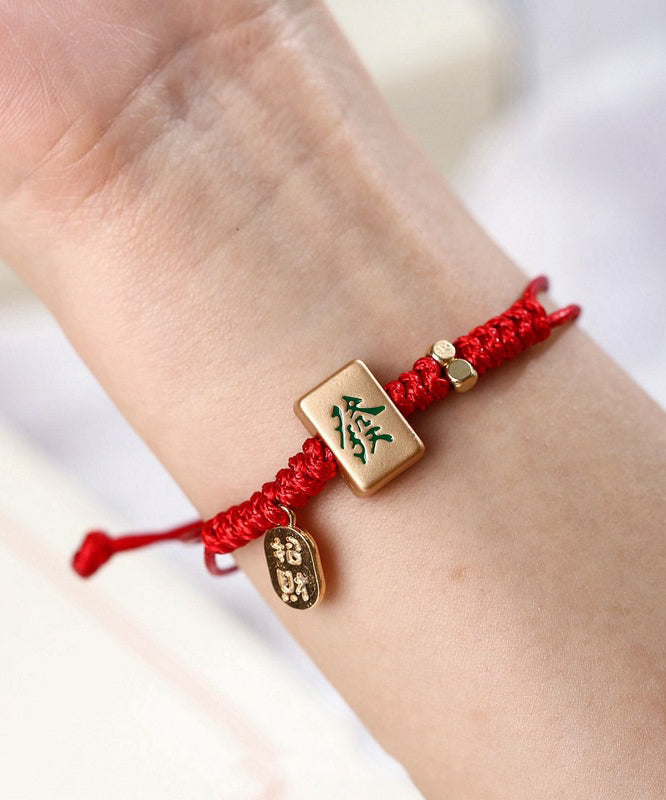 Bracelet à breloques Mahjong tissé en alliage rouge de style chinois - Urbann-Vibe