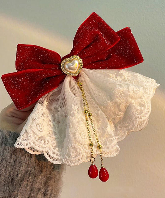 Épingle à cheveux papillon en dentelle et perles rouges de style chinois - Urbann-Vibe