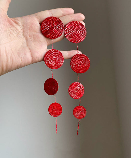 Boucles d'oreilles pendantes à pampilles et sequins rouges en métal de style chinois - Urbann-Vibe