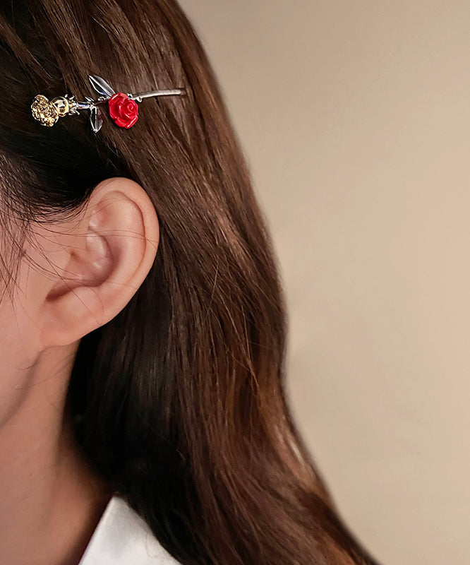 Épingle à cheveux en résine et alliage de soie de style chinois en forme de rose - Urbann-Vibe