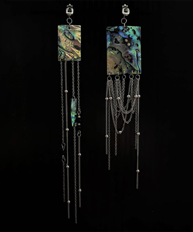 Boucles d'oreilles pendantes à pampilles et perles de coquillage carrées en alliage de soie de style chinois - Urbann-Vibe