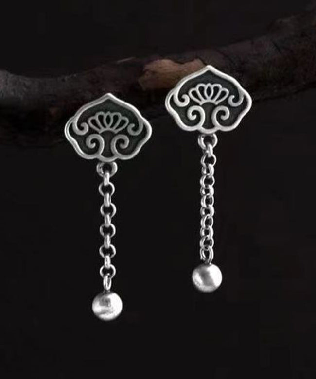 Boucles d'oreilles pendantes à pampilles en argent sterling et soie de style chinois en forme de lotus - Urbann-Vibe