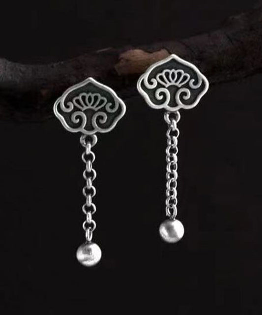 Boucles d'oreilles pendantes à pampilles en argent sterling et soie de style chinois en forme de lotus - Urbann-Vibe