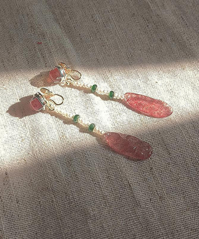 Boucles d'oreilles pendantes en résine et cristal rouge pastèque de style chinois - Urbann-Vibe