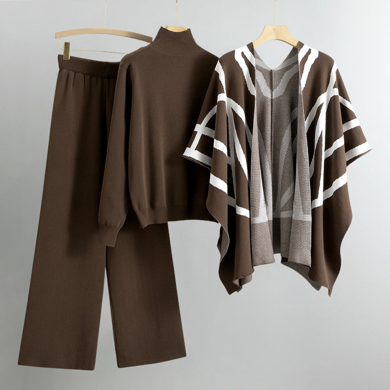 Chloé Montclair earthy-tone knit set women open cardigan wide-leg pants cozy autumn ensemble