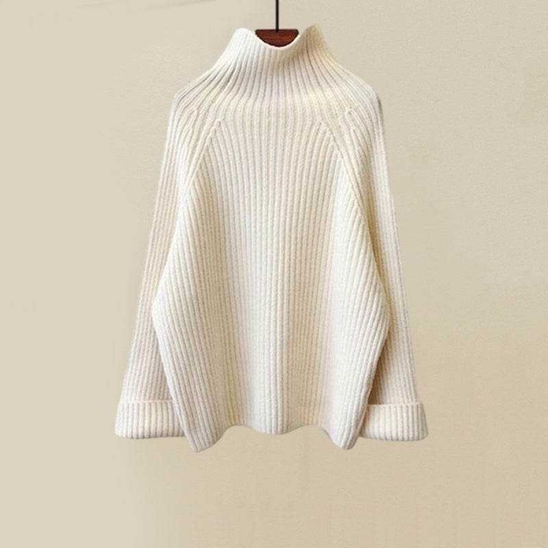 Cream three-piece winter lounge set ribbed turtleneck wide-leg knit pants insulated vest cozy layered style
