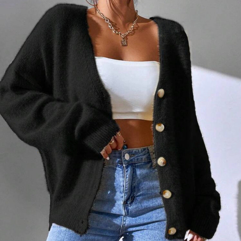 Chloé faux mink cardigan women camel V-neck button closure long sleeve luxe streetwear