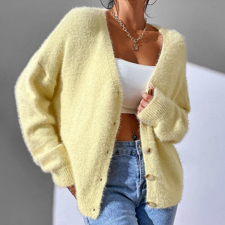 Chloé faux mink cardigan women soft V-neck button closure luxurious streetwear winter top