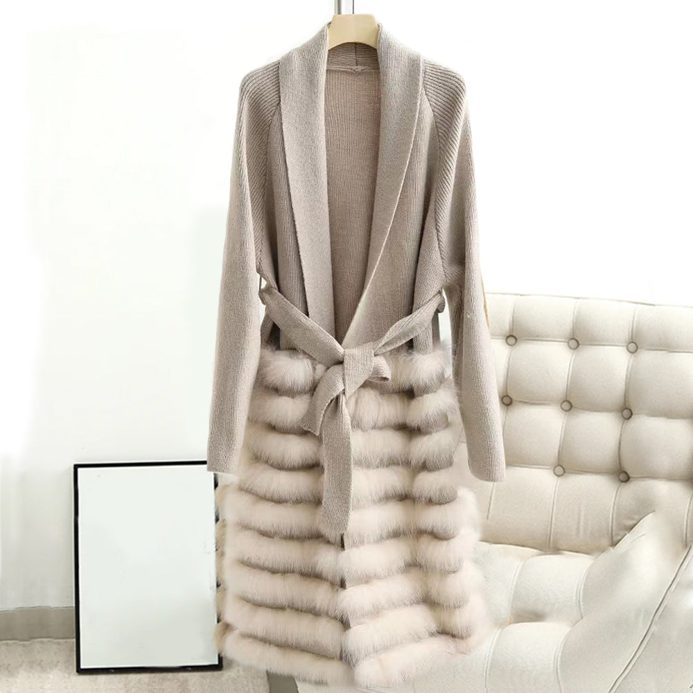 Chloé Montclair women's wool cardigan with faux fur hem, luxurious winter layering piece