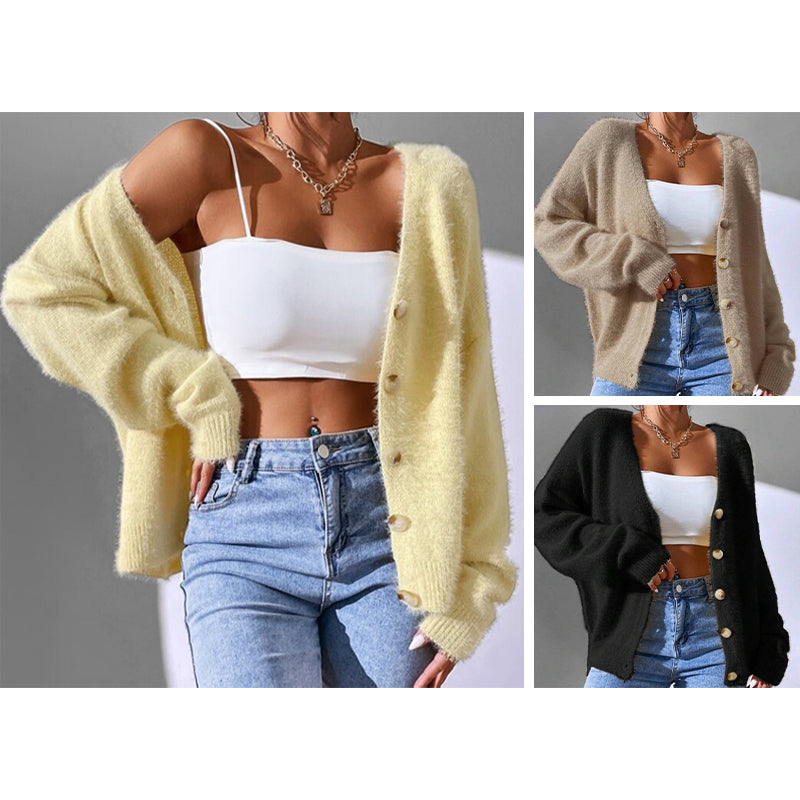 Chloé faux mink cardigan women beige V-neck button closure long sleeve luxe streetwear