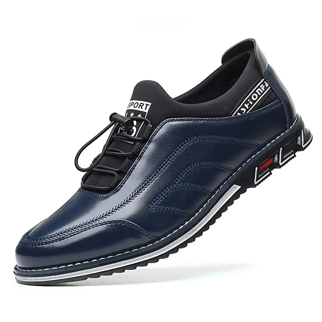 Men's glossy faux leather lace-up sneakers with elastic collar for all-day comfort