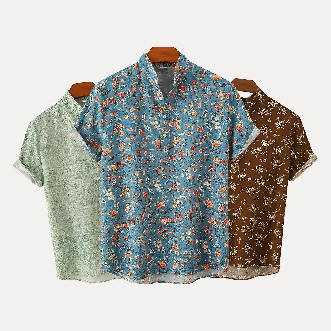Men's short-sleeve patterned summer shirt in vibrant multicolor breathable lightweight fabric