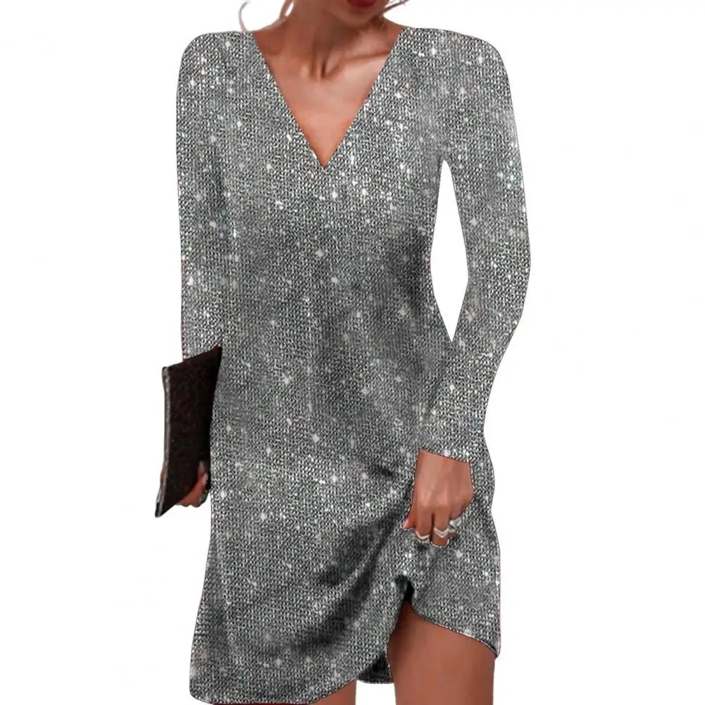 Women's elegant wrap dress V-neck silhouette waist-accentuating formal everyday style