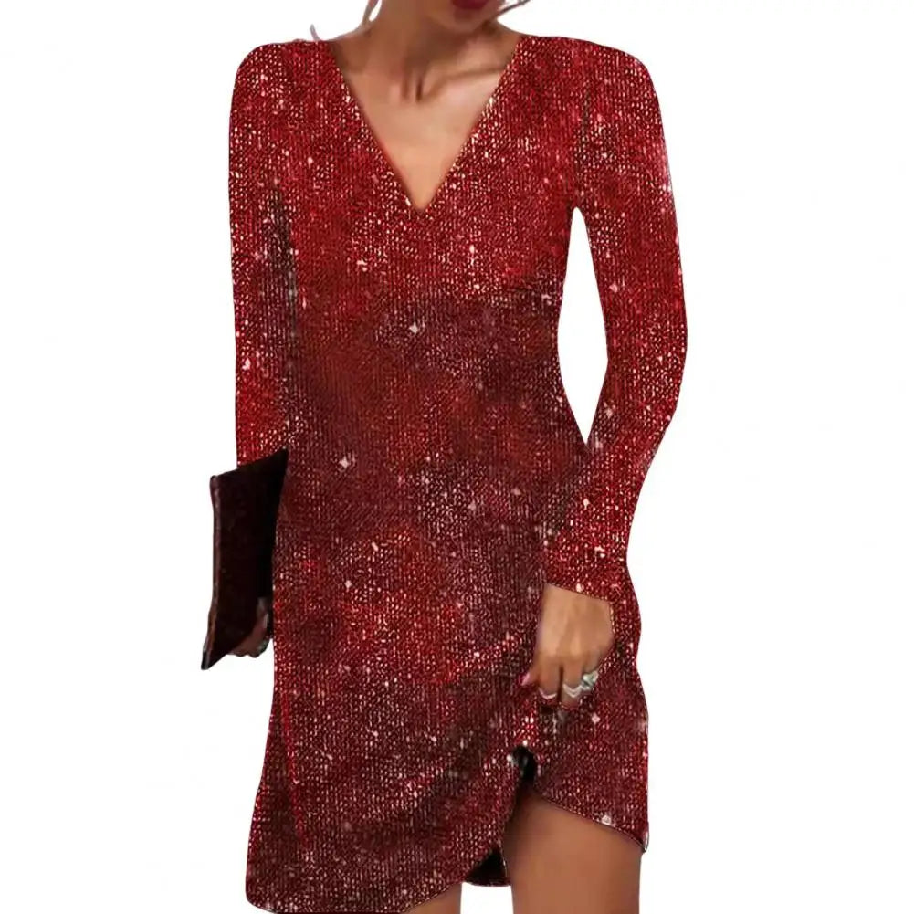 Women's elegant burgundy V-neck wrap dress with flattering silhouette for formal occasions