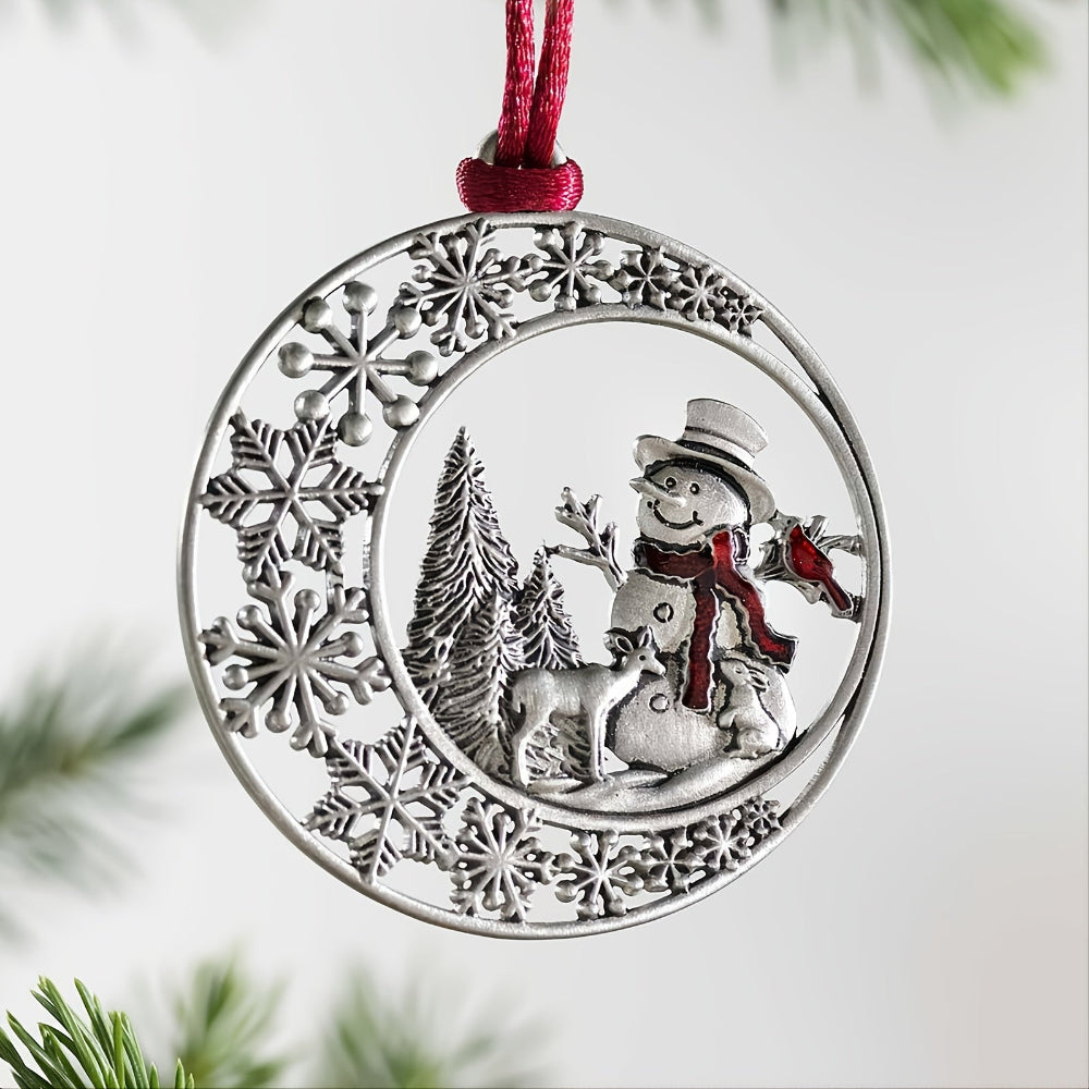 Metal Christmas tree ornament silver hanging loop festive holiday home decor lightweight reusable