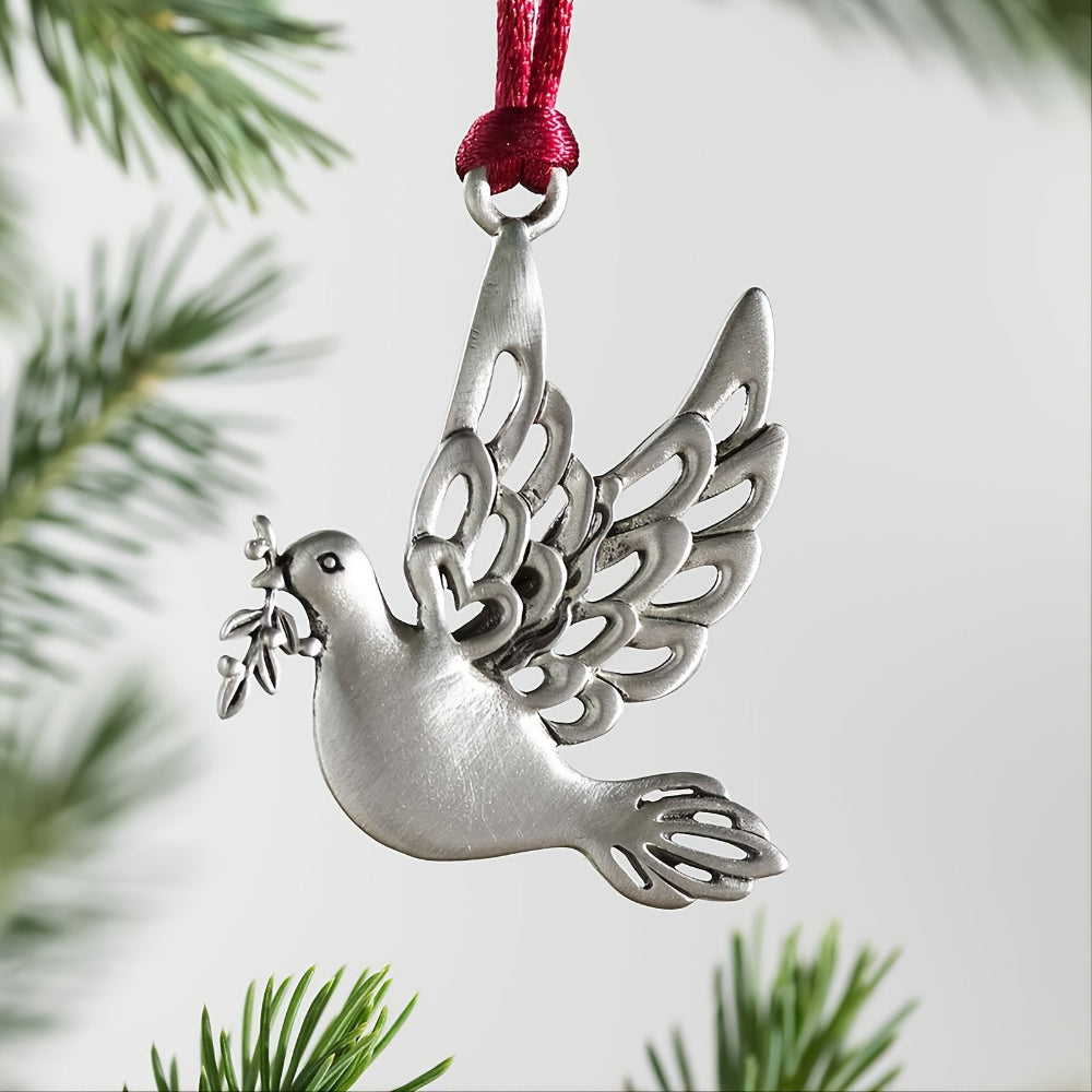 Metal Christmas tree ornament silver holiday hanging decoration with classic festive loop design