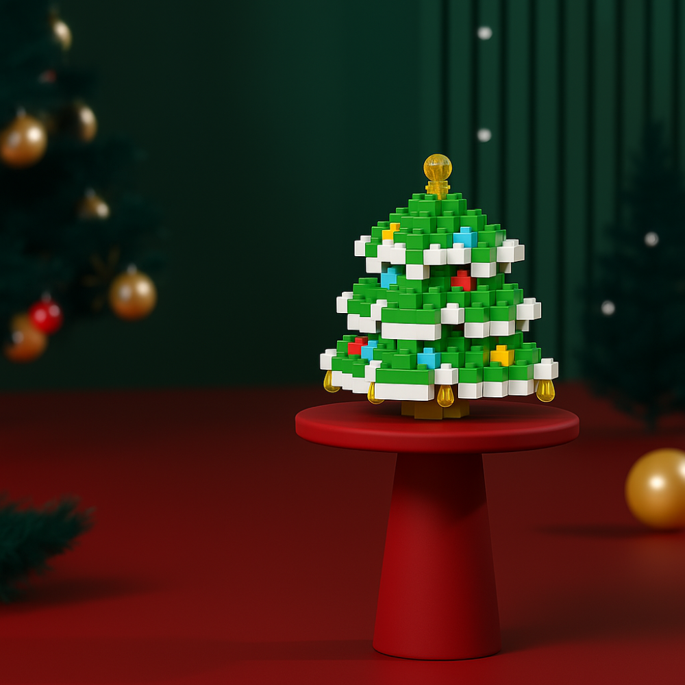 Buildable Christmas figurine block set with Santa sleigh reindeer and festive holiday scene pieces