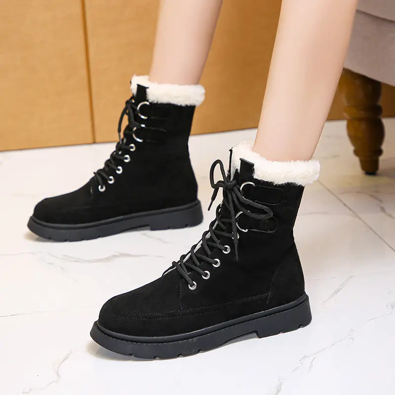 Women's chunky heel ankle boots solid color soft cotton lining everyday stylish comfortable fit