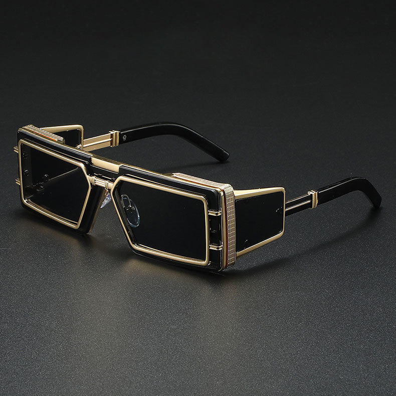 Bold square fortress sunglasses with UV400 lenses, punk-luxury polycarbonate frames for fearless style