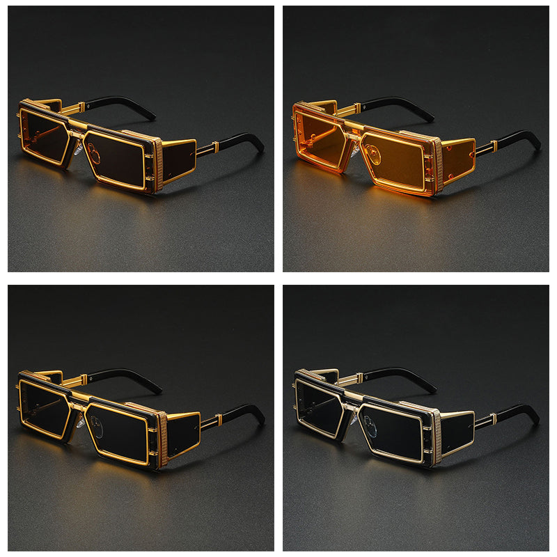 Bold square fortress sunglasses with UV400 lenses, punk-luxury polycarbonate frames for fearless style