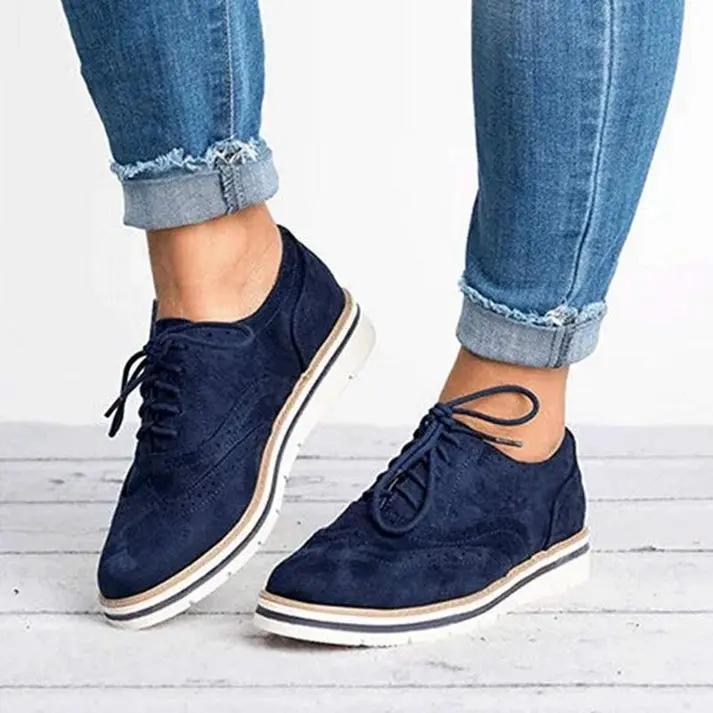 Women's black brown synthetic brogue trainers lace-up flat sole timeless elegant everyday comfort