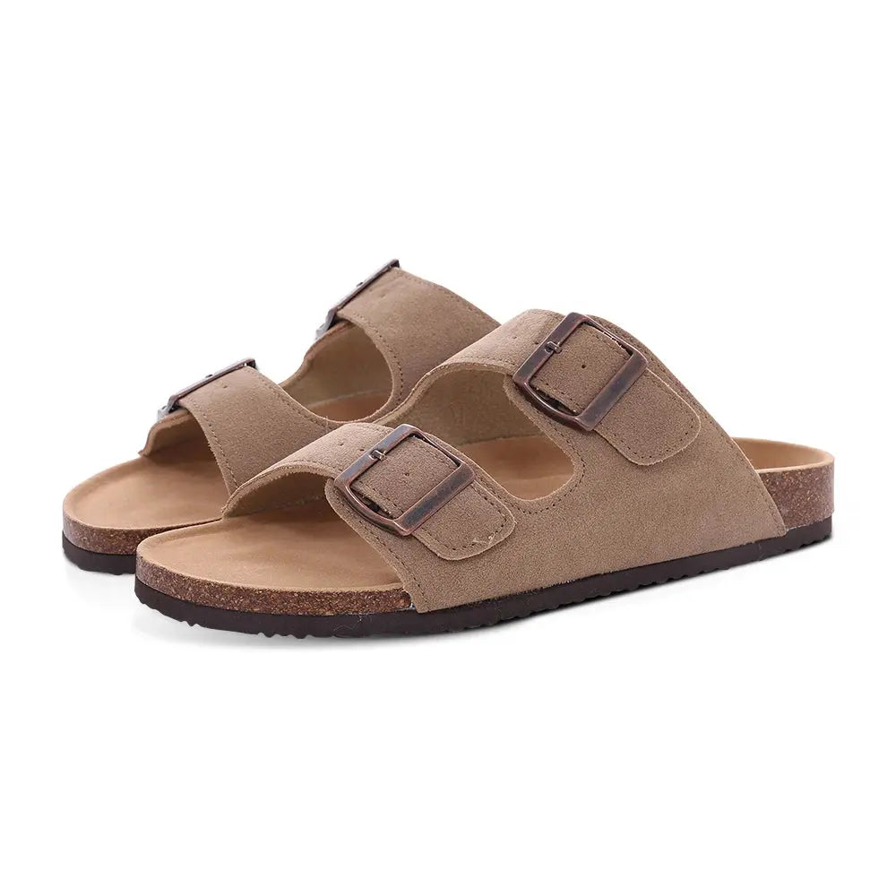 Women's classic slip-on clogs in neutral tones with cork footbed and deep heel cup support