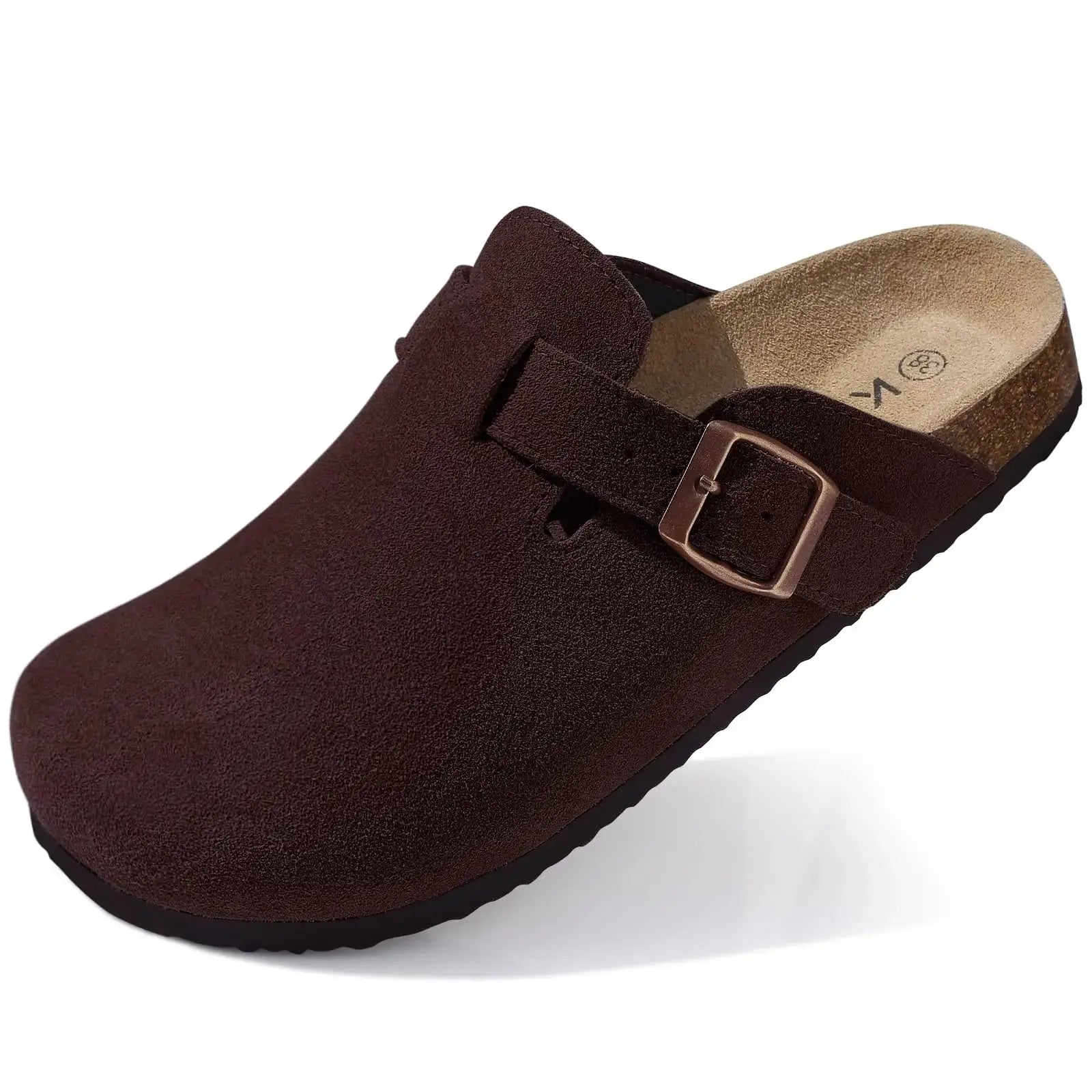 Women's classic slip-on clogs with cork footbed, synthetic suede upper, and deep heel cup support
