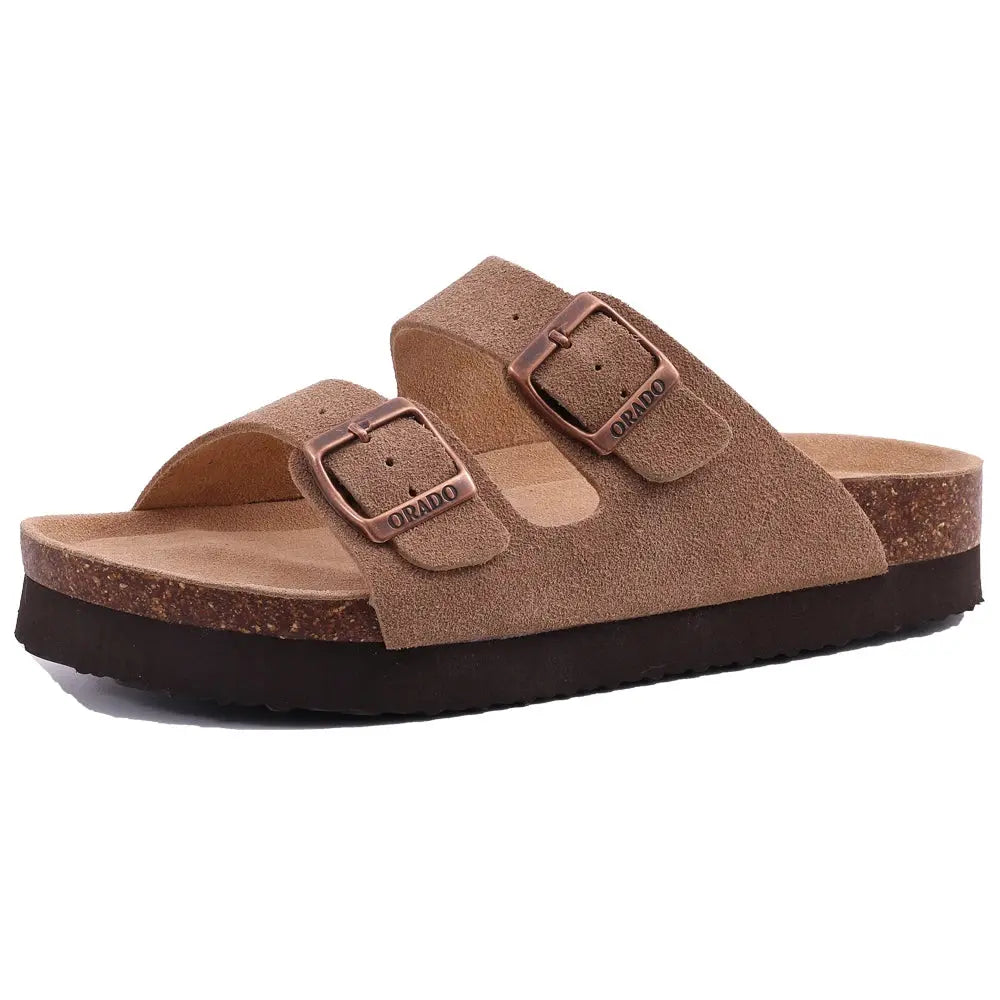 Women classic slip-on clogs with cork footbed, synthetic suede upper, deep heel cup support